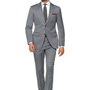 Suitsupply Wool Super 110s Grey Herringbone Napoli 2-Button Jacket and Pants